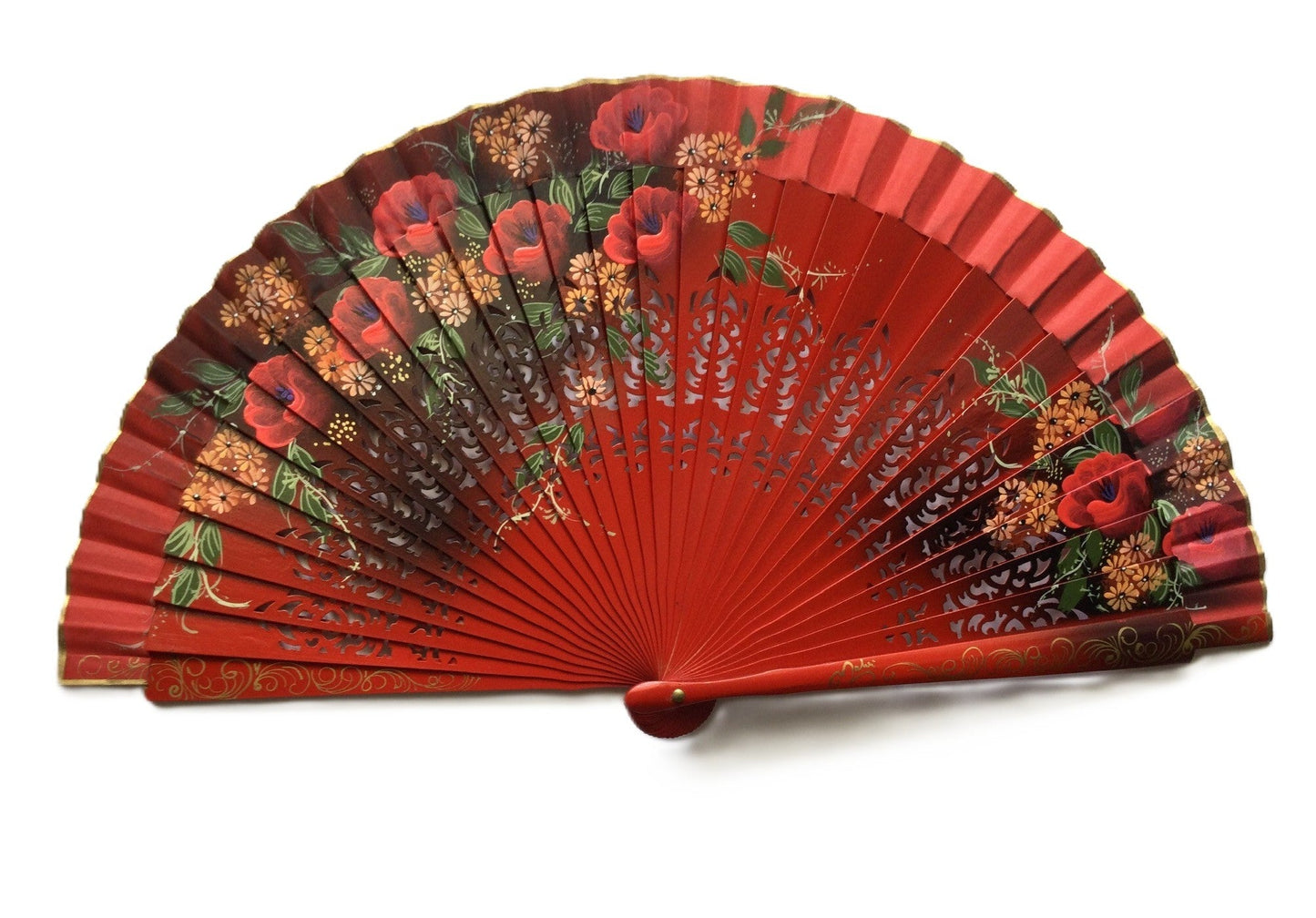 Abanico rojo madera artesanal