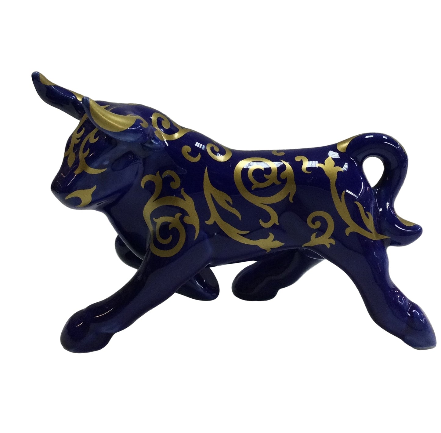 Figura de toro de cerámica color azul